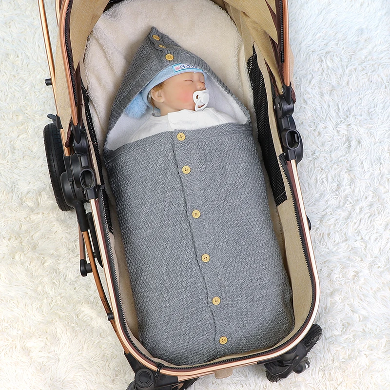 Baby Sleeping Bags Knitted Winter Newborn Girls Boys Sleep Sack Solid Toddler Infant Stroller Wrap Swaddle Envelopes Fall Soft
