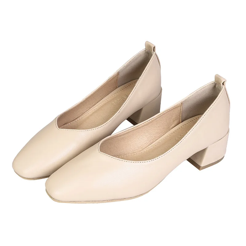 

Factory Price Chunky-Heel Shoes Women's New Style Spring And Autumn Low-Cut High Heel Shoes Square Head Retro Grandma Shoes Semi