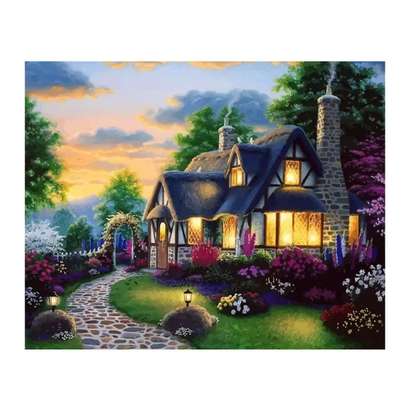 

House Frameless DIY Digital Oil Painting By Numbers Canvas Modern Wall Art Hand