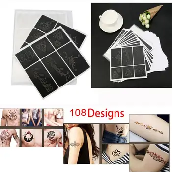 

108 Designs Pattern Temporary Tattoo Stencil Henna Hollow Drawing Tattoo Fashion Design For Hand Arm Leg Body Art Template