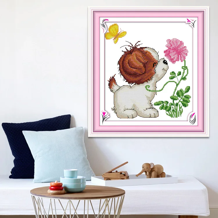 

New Style Cross Stitch Embroidered Lovely Puppy Cartoon Animal Pattern Simple Bedroom Handmade Embroidered a Generation of Fat