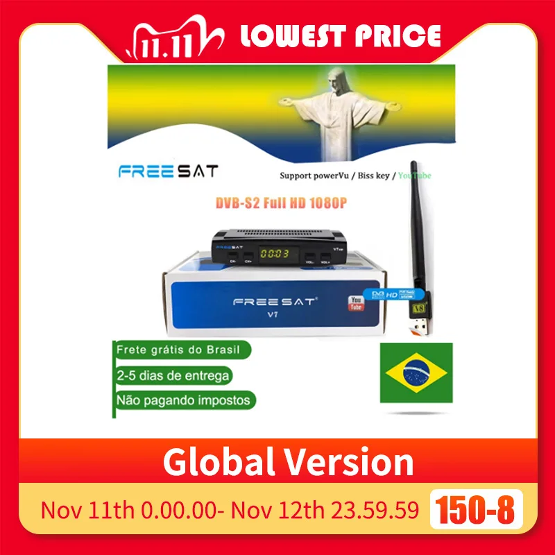 Спутниковый ТВ-приемник Gtmedia V7 hd Full HD DVB-S2 + USB Wi-Fi-приемник доставка из Бразилии