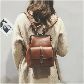 

New Korean women's backpack vintage PU leather casual fashion travel backpack