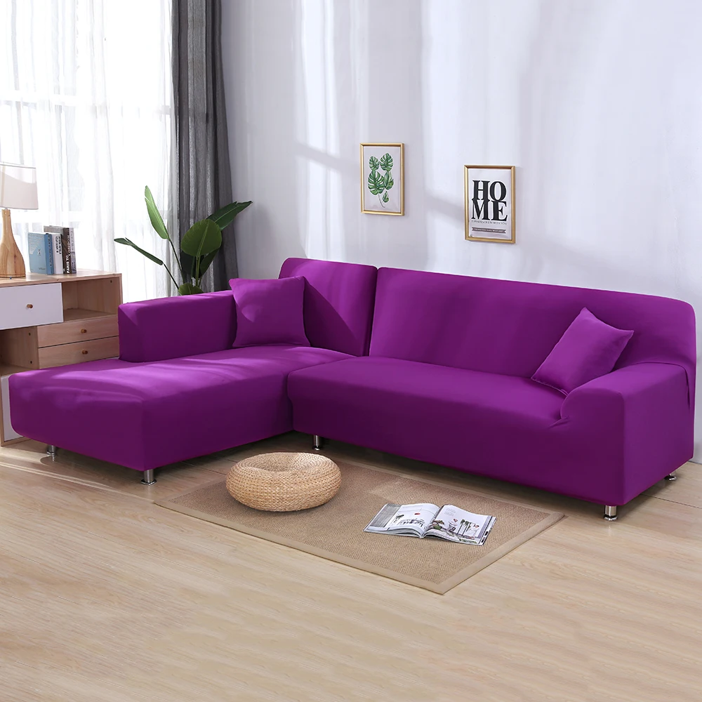 purple Стрейч L форма d диван-Крышка для гостиной шезлонг Диван-крышка секционный чехол угловой диван-крышка L Форма Эластичный 2 шт - Цвет: purple
