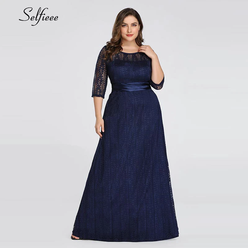 Elegant A Line Grey Lace Party Dress Women 2020 New Spring O Neck Half Sleeve Plus Size Long Maxi Robe Femme | Женская одежда
