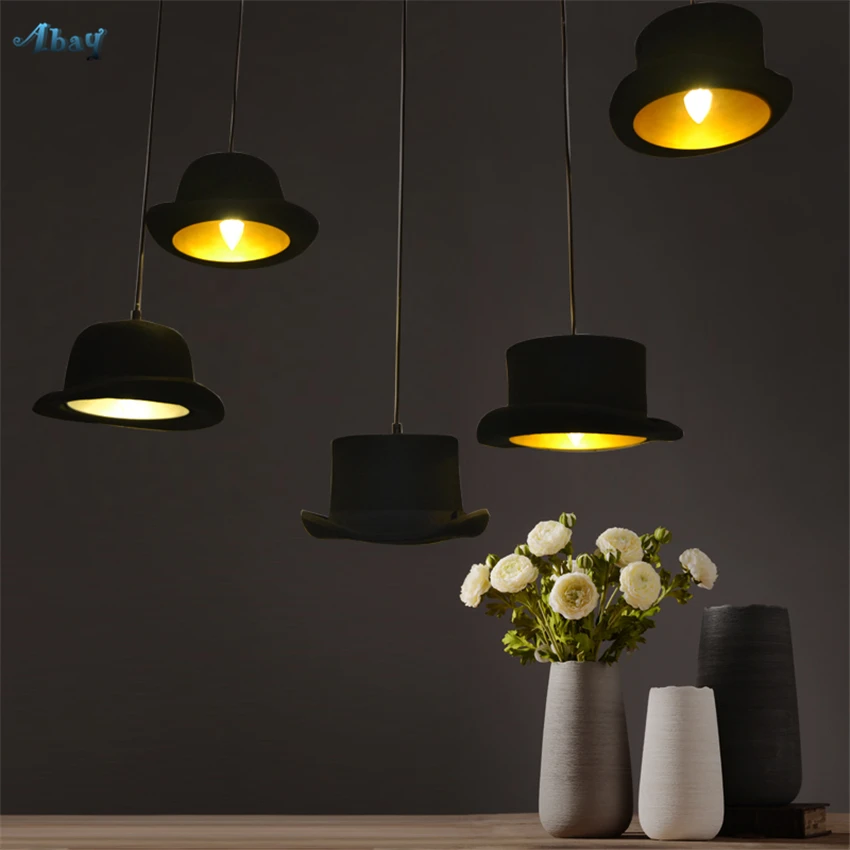 British Gentleman's Hat Fabric Shade Pendant Lights Restaurant Living Room Bar Kids Cafe Shop Lamps Retro Hanging Fixtures | Лампы и