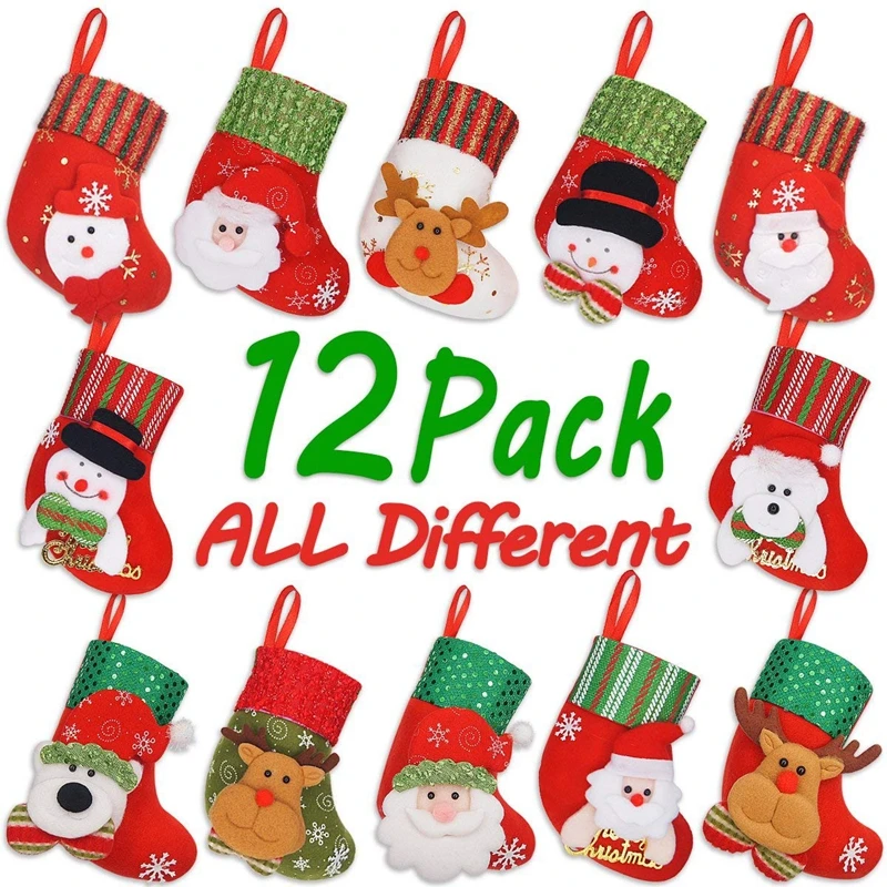 

Hot Sale Christmas Mixed Set Mini Stockings, 12pcs