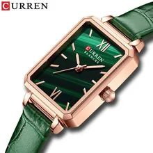 CURREN Square Simple Green Women's Wrist Watches Classic Rectangle Quartz Wristwatch Stainless Steel Clock Pulseira de senhora