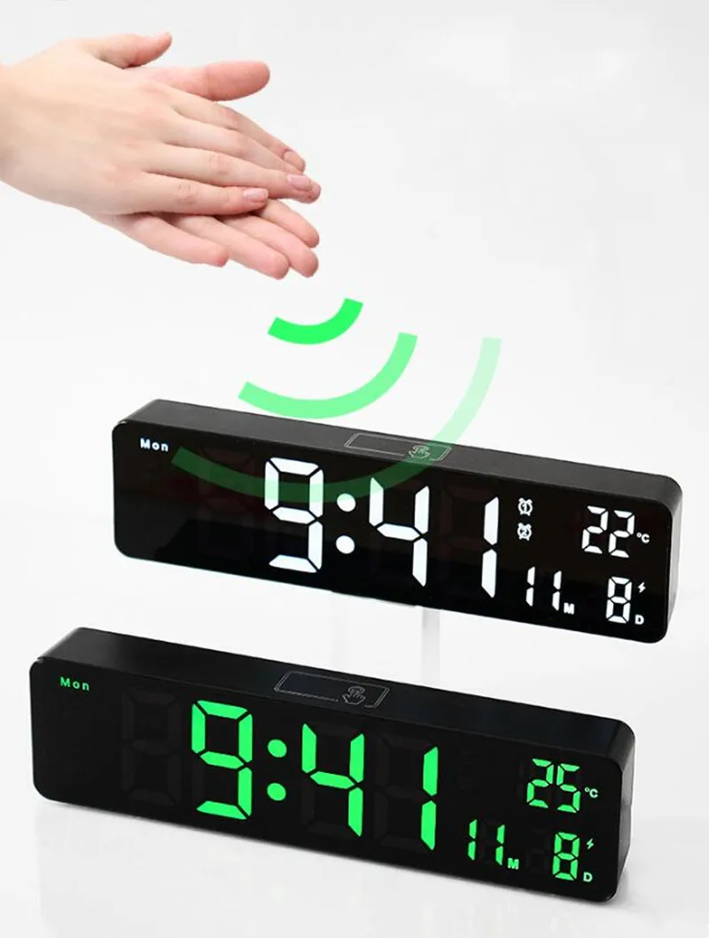 Digitale Wekker Temperatuur Datum Dual Alarmen Voice Control Elektronische Tafel Klok Snooze Muur Led Klokken Voor Woonkamer