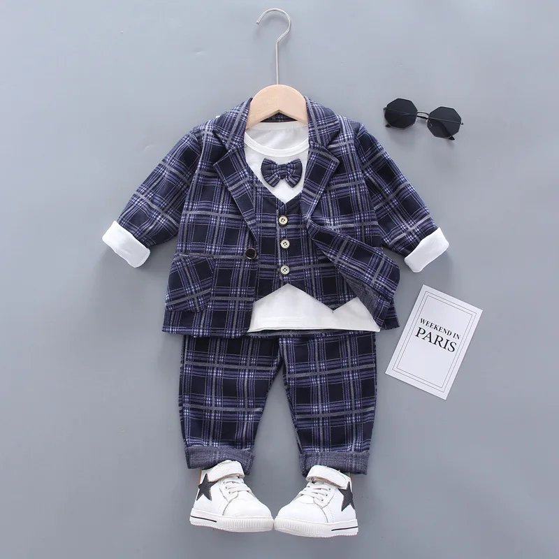 

Children Korean-style Suit Jacket 2020 Children Spring And Autumn BOY'S Korean-style Waistcoat Plaid Suit Three-piece Set