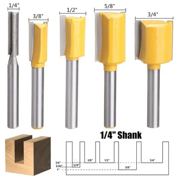 

5Pcs Straight Milling Cutter Router Bits Set 1/4 Inch Shank Trimming Cutter For Woodworking Bearings Woodworking Cutter Dropship