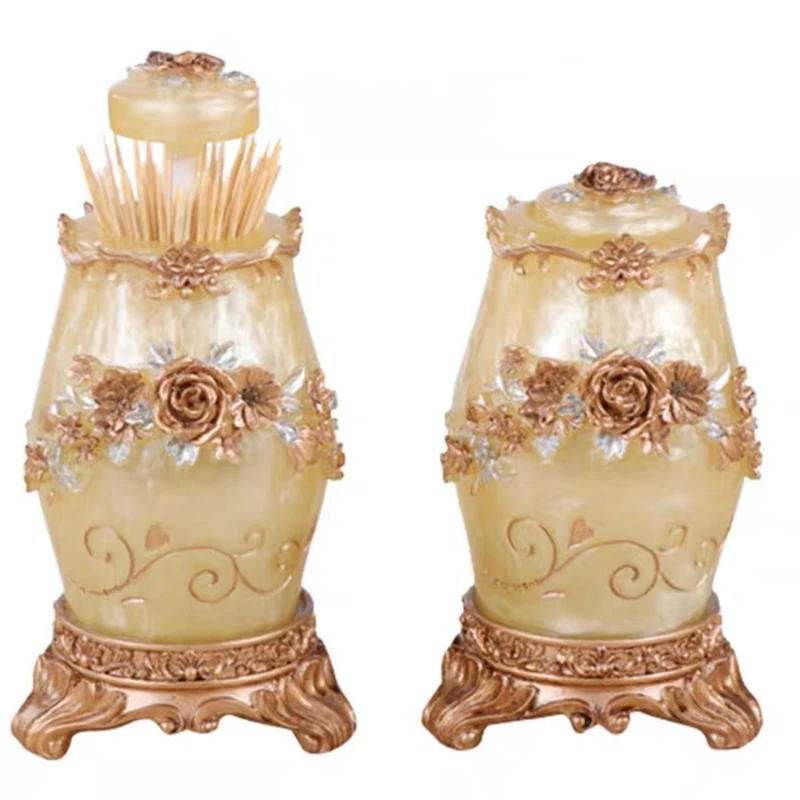 

New Design Resin Vintage Automatic Toothpick Holder Toothpick Dispenser Box Organizer European Style 7.5 *14cm Table Decoration