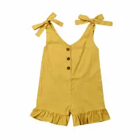 1-6Y New Baby Girl Cotton Linen Clothes Girls Ruffle Romper Kids Jumpsuit Summer Sleeveless Button Overalls Outfits 3