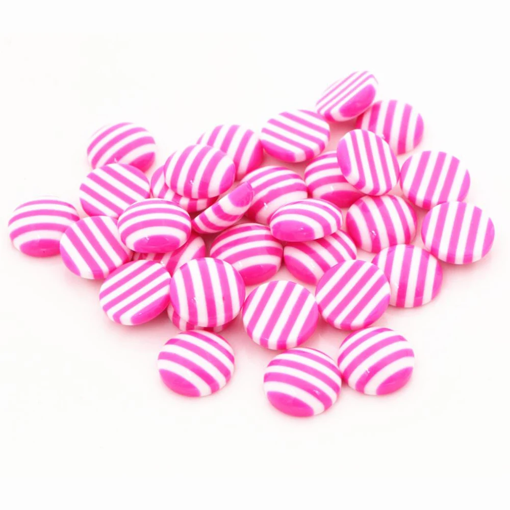 

New Fashion 40pcs 12mm White Pink Colors stripe Style Flat back Resin Cabochons Fit 12mm Cameo Base Cabochons-G2-12