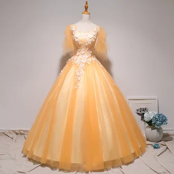 

Quinceanera Dresses 2020 New Luxury Short Sleeve V-neck Party Prom Ball Gown Lace Floral Print Vestidos De 15