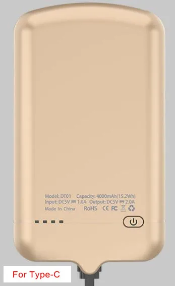 Golden Type- C Тонкий чехол для зарядного устройства для iPhone XS, 6, 6 S, 7, 8 Plus, Micro USB/type-C, внешний резервный чехол для samsung, huawei, Xiaomi - Цвет: Golden Type- C