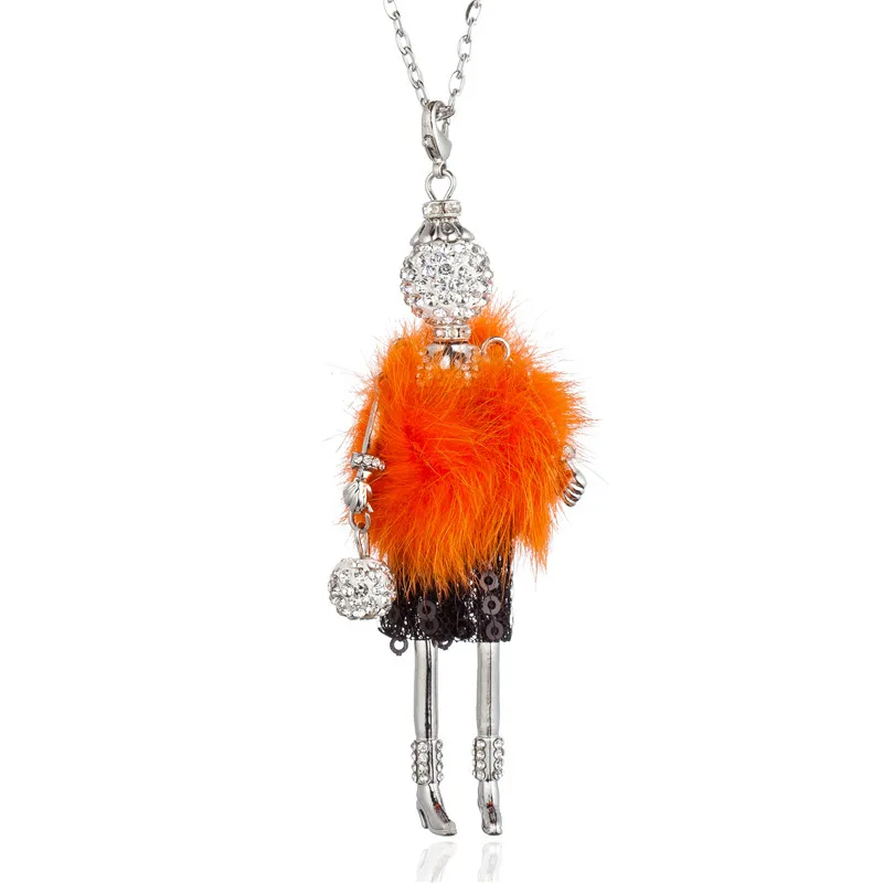 Элегантное длинное ожерелье с подвеской на цепочке, черная шапка, меховое платье, кукла со стразами, массивное ожерелье для женщин, аксессуары для одежды, ювелирные изделия - Окраска металла: orange rhinestone