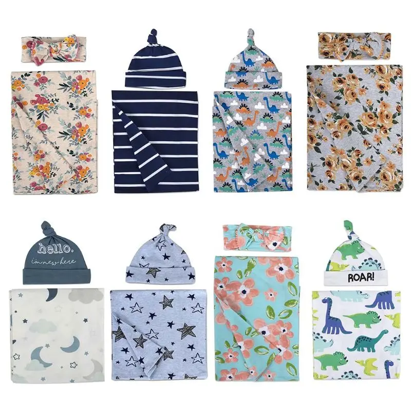 2 pièces/ensemble couverture pour nouveau-né | Bandeau/chapeau, sac de couchage en coton, serviette lange d'emmaillotage pour bébés (lot de 2)