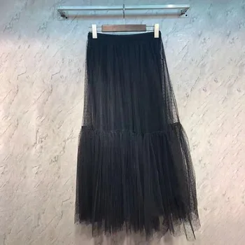 

[EWQ] 2020 Spring Autumn New Pattern High Waist Solid Patchwork Mesh Loose Japan Korea Style Ball Gown Skirt Women AH27701