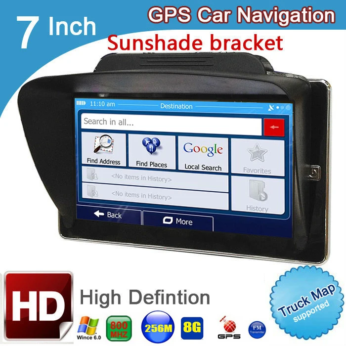 Free DHL shipping 7 inch Car MTK GPS Navigation FM 8GB/256M WinCE 6.0 Map For Europe/USA Truck vehicle sunshade gps Navigator | Автомобили