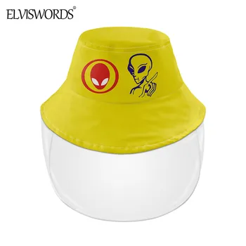 

ELVISWORDS Colorful Alien Print Bucket Hat 2020 New Spring Dual-use Detachable Clear Facial Mask Unisex Outdoor Fishing Hat