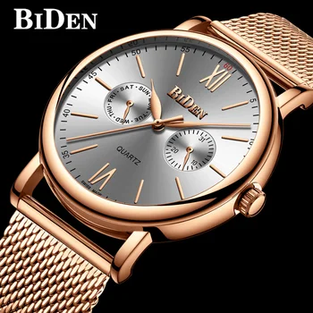

New Fashion BIDEN Men Watch Luxury Military Sport Mens Watches Mesh Steel Business Quartz Wristwatch relogio masculino 0077