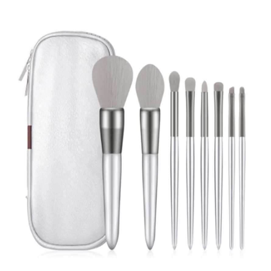 

8pcs Professional Makeup Brushes Set silver Color Powder Foundation Eye shadow Blush Lip Make Up Beauty Cosmetic Tool