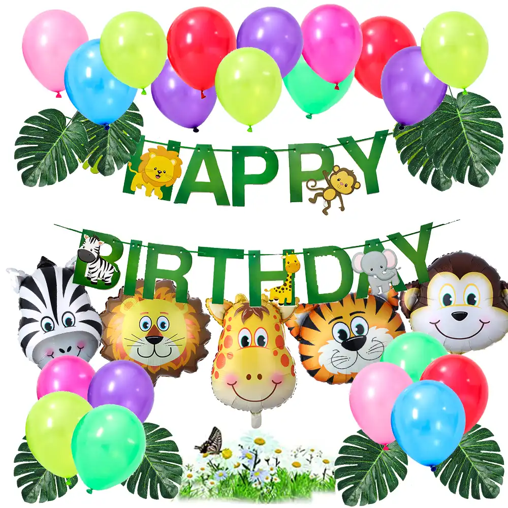 Ballons A Theme D Animaux De Zoo 34 Pieces Lot Decoration En Feuilles Banniere Joyeux Anniversaire Fete Pour Enfants Premiere Fete Pour Enfants Aliexpress