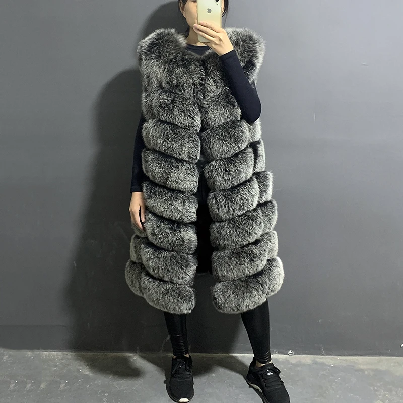 

rf20216 Luxury Winter Women's Real Fox Fur Vest Long Style Fluffy Natural Fur Waistcoat