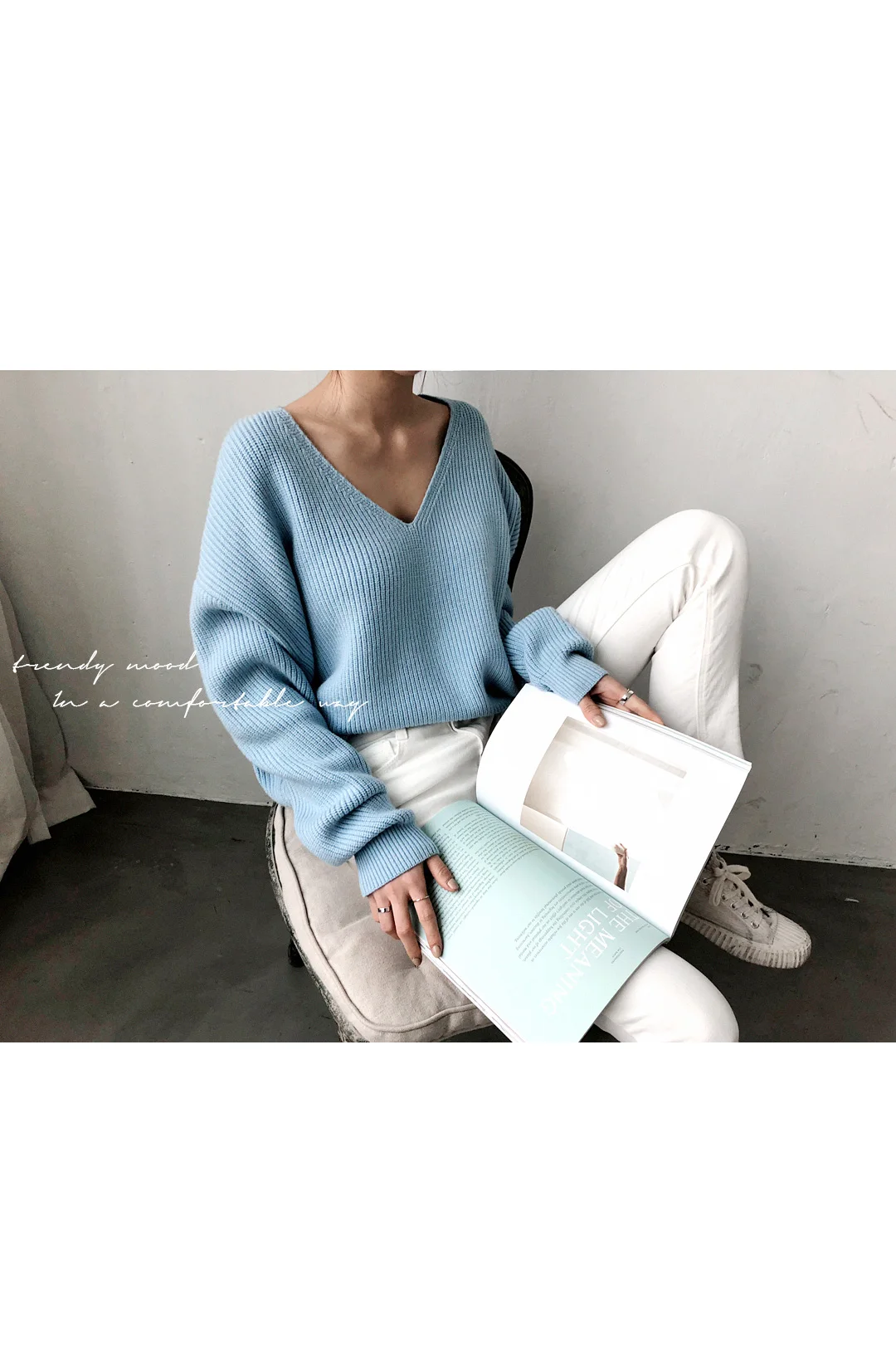 Cheerart пуловер свитер женский с v-образным вырезом свободный свитер корейский стиль трикотаж Джемперы осенняя одежда