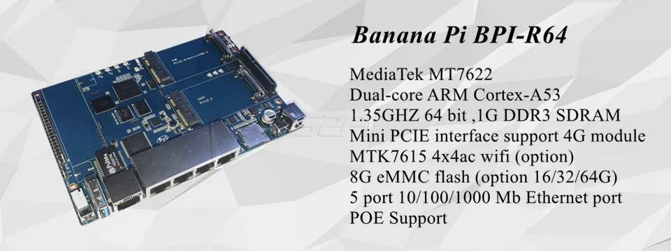 Новинка! Banana Pi BPI-R64 MT 7622 с открытым исходным кодом wifi маршрутизатор макетная плата MT7622 4 Gigabit Порты lan 1 порт Gigabit WAN 64 бит чип