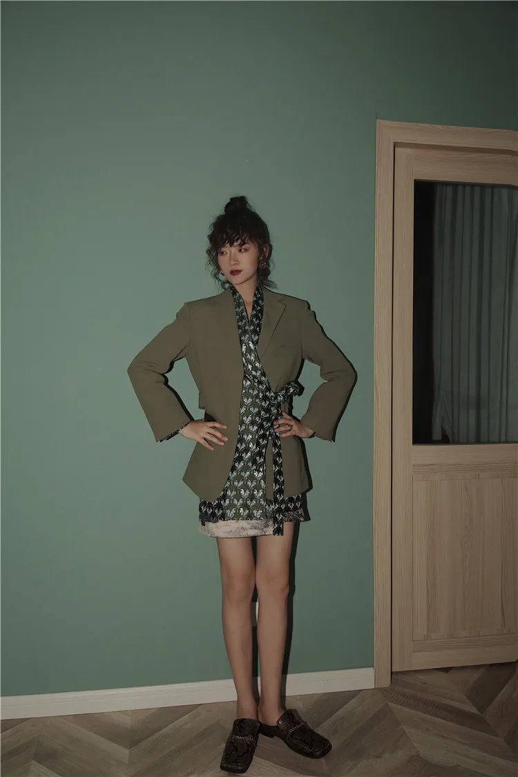 XITAO Vintage Bandage Blazer Women Fashion New Sheath Autumn Pocket Notched Collar Elegant Small Fresh Casual Coat WLD2838