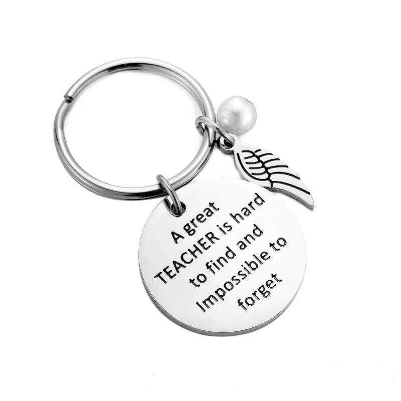 

Great Teacher Round Keychain Women Men Stainless Steel Gift For Teacher Personality Jewelry Words Carved Key Ring брелок