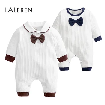 

Laleben Baby Clothes Spring and Autumn 2019 Cotton Gentleman Long Sleeve Newborn Baby Jumpsuit with Tie Baby Girl Bodysuit