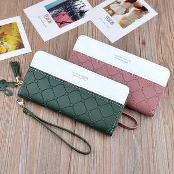 

Fashion Long Pu Leather Women Wallet Plaid Tassel Wallets For Woman Wallet Purse Clutch Credit Card Holder Long purse cluthes