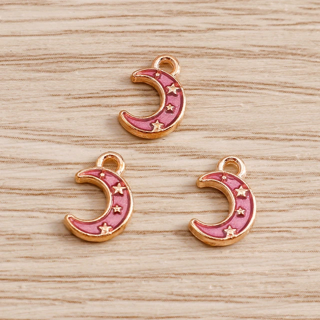 10pcs/lot Enamel Alloy Enamel Charms for Jewelry Making Cute Moon Star Sun Charms Pendant for DIY Necklaces Earrings Accessories Rose Color