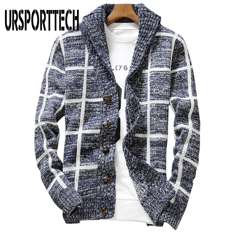 URSPORTTECH Sweater Men Plaid Cardigan Coat Men Autumn Knitted Sweater Coats Knitting Jumper Slim Fit Pull Homme Plus Size XXL URSPORTTECH Sweater Men Plaid Cardigan Coat Men Autumn Knitted Sweater Coats Knitting Jumper Slim Fit Pull Homme Plus Size XXL