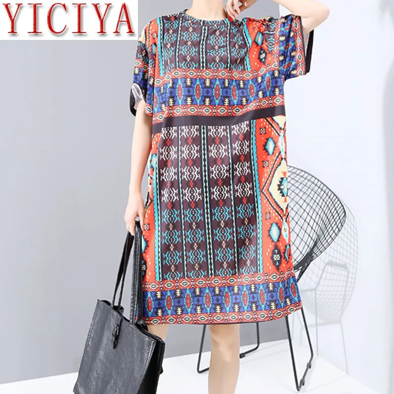 

2020 women Summer Mini shirt Dress Plus Size Geometric Printed Ladies Cute Wear Straight Casual t shirt Dress vestidos 5987