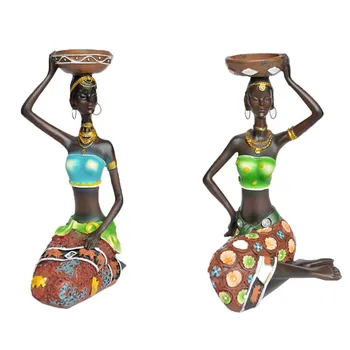 

2pcs/set African Women Resin Statue Candlestick Craft Statue Dinner Candle Holder Wedding Gift Home Decor African Sculpture