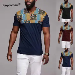 Футболка с принтом в африканском стиле, топы для мужчин, новая мода, короткий рукав, v-образный вырез, мужские тонкие футболки, уличная