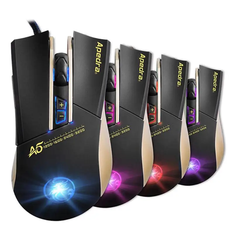Apedra A5, Проводная игровая мышь, 7 кнопок, 3200 dpi, USB, эргономичный, RGB светодиодный, оптическая мышь для ПК, ноутбука, компьютера, ноутбука