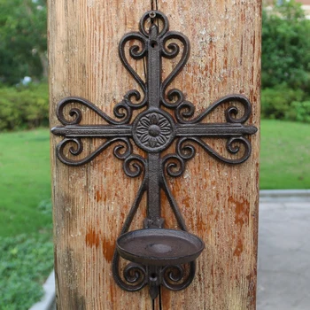 

Mediterranean Personality Cast Iron candle Holder Retro Cross Hollow Wall Hanging Candlestick Iron Candlestick Metal Sconce