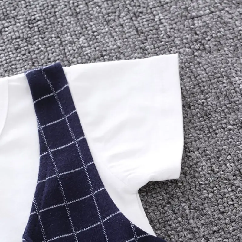 Комплект одежды для маленьких мальчиков, комплект из 2 предметов: футболка с короткими рукавами с принтом в клетку+ шорты, Летние повседневные комплекты одежды,# E