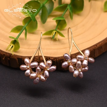 

GLSEEVO Original Disign Natural Pearl Earrings For Women Party Gifts Flower Drop Earrings Vintage Jewelry Orecchini GE0546B