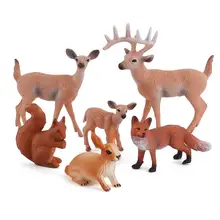 Figurines d'animaux de la Jungle en plastique, ensemble de jouets en vinyle, animaux sauvages et réalistes, jouet éducatif d'apprentissage avec lapin de cerf 6 pièces