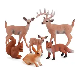 6 Pcs Jungle Animals Toys Set Vinyl Wild Realistic Plastic Animal Figurines Educational Animal Learning Toy Set With Deer Rabbi