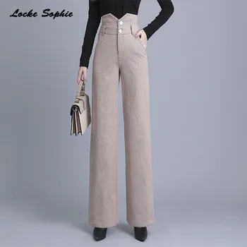 

1pcs High waist pants Women Plus size wide leg pants trousers 2019 Winter Cotton blend Splicing ladies Skinny Wide leg trousers