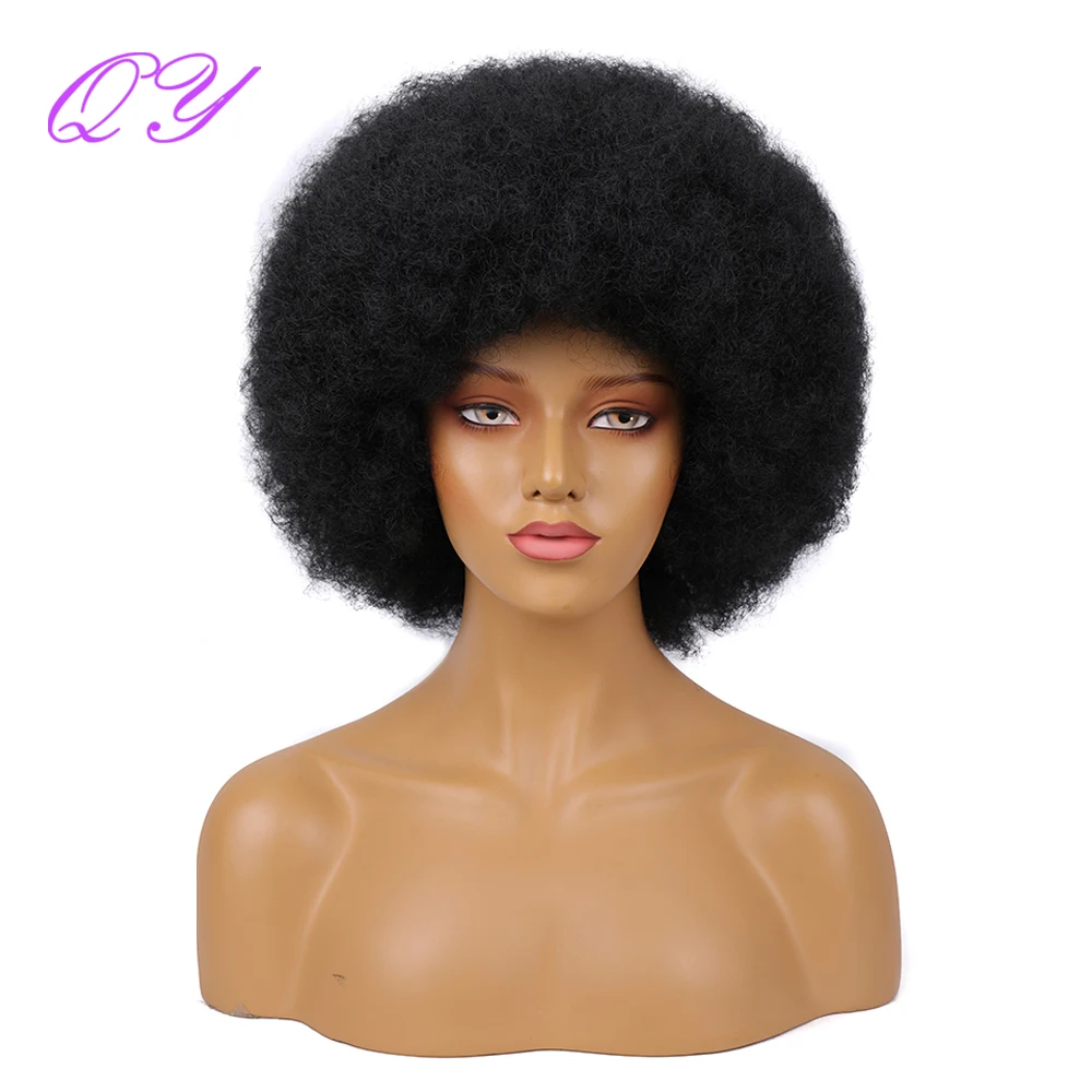 

Women Natural Synthetic Hair Wigs Black Color Short Afro Kinky Curly Daily Use High Temperature Adjustable Size Soft Ladies Wig