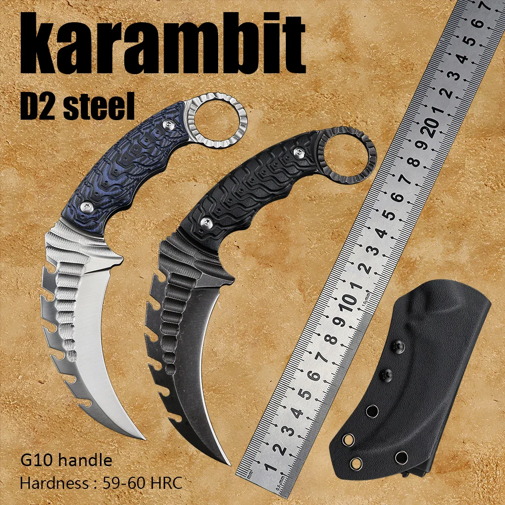 Karambit D2 steel G10 knives camping outdoor utility edc tools tactical fixed blade knife survival cs go self defense weapons |