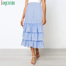 Полосатая свободная пляжная Женская юбка с высокой талией, свободная модная женская длинная юбка размера плюс, удобная летняя повседневная юбка